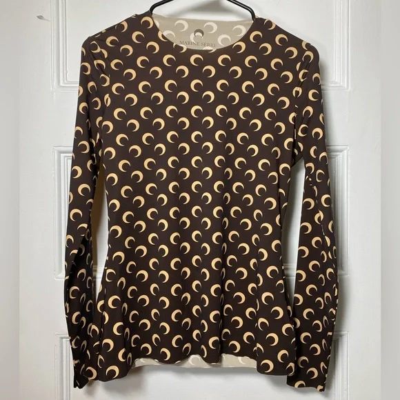 Marine Serre Brown and Cream Long Sleeve Top - Picture 3 of 11